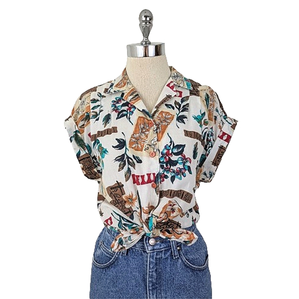 vintage 80's tropical print shirt
